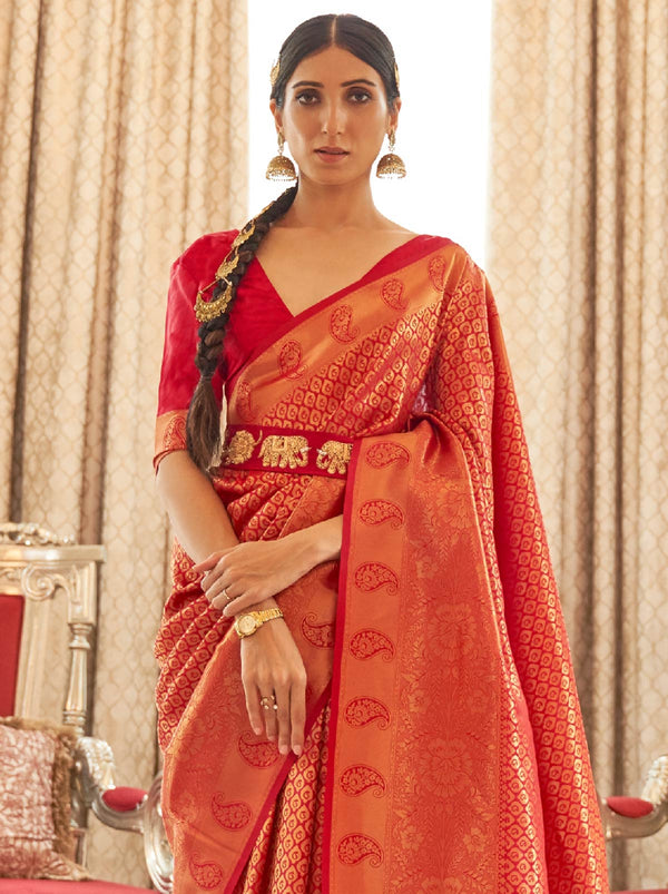 Opulent Orange TrendOye Wedding Saree With Designer Blouse Fabric - TrendOye