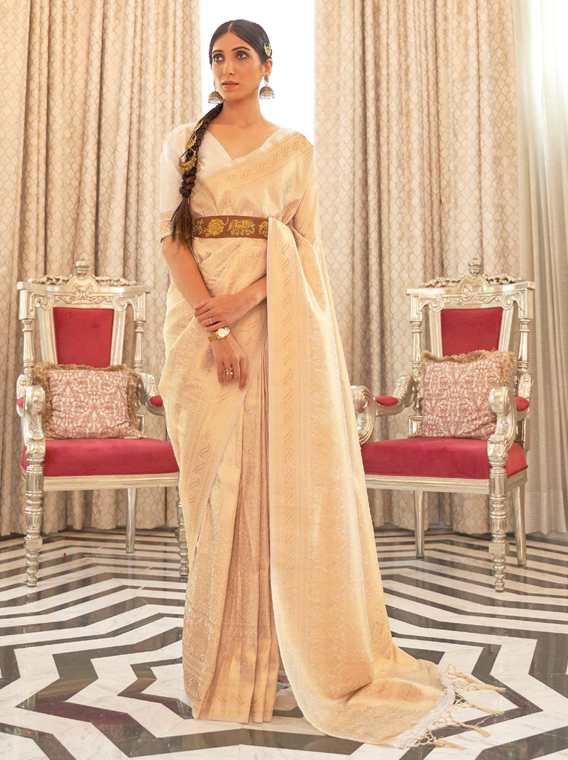 Buy Kanjivaram Silk Saree In Off White Color Online - SARV08810 | Andaaz  Fashion