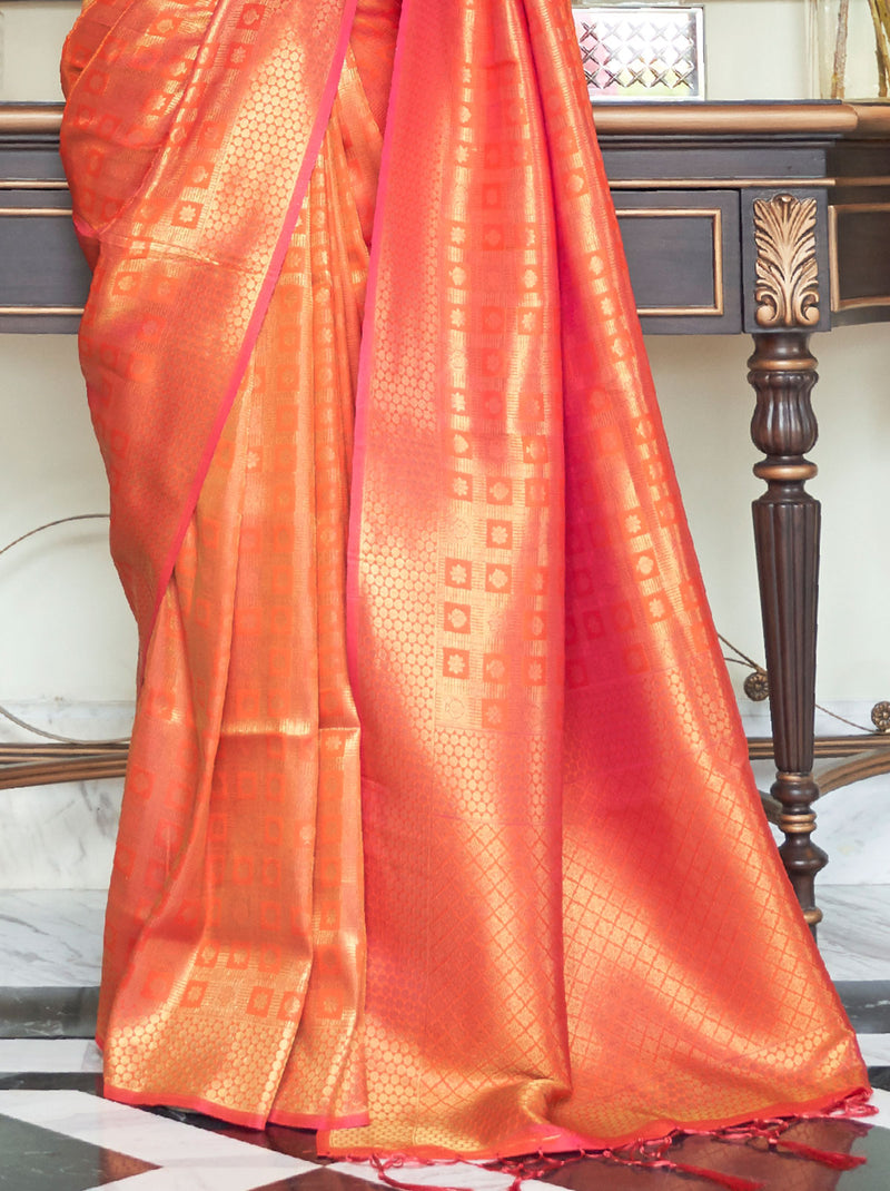 Eye Soothing Red Color Saree With heavy work Zari detailing - TrendOye