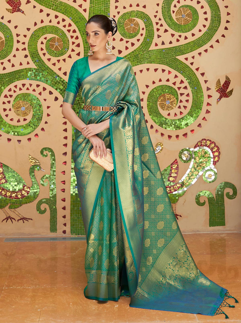 Gracious Green Color Saree With Heavy Zari Work Detailing - TrendOye