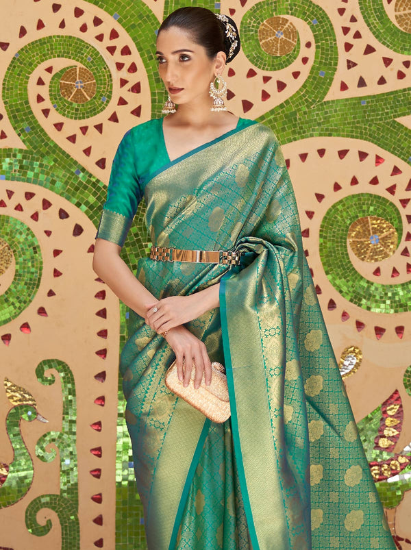 Gracious Green Color Saree With Heavy Zari Work Detailing - TrendOye