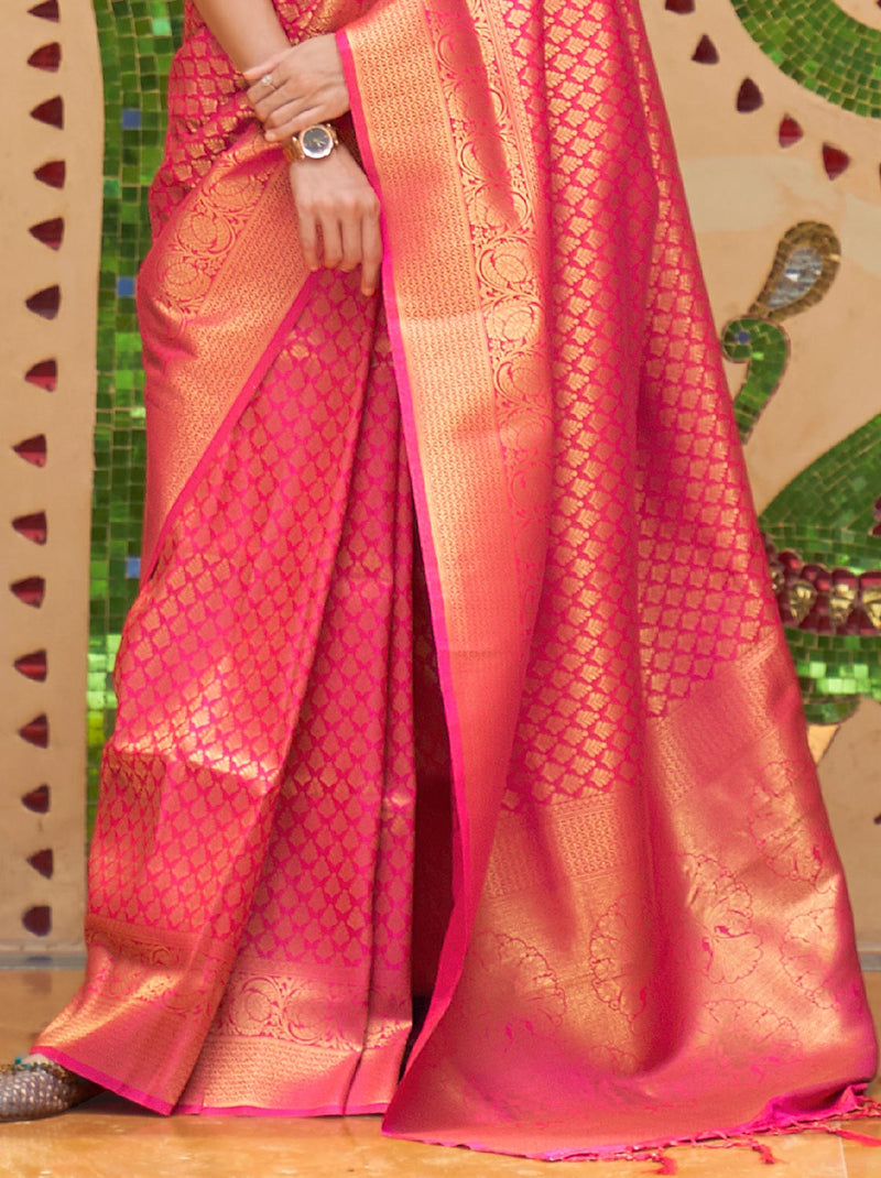 Pink Trendoye Wedding Saree With Heavy Zari Work - TrendOye