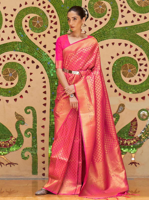 Pink Trendoye Wedding Saree With Heavy Zari Work - TrendOye