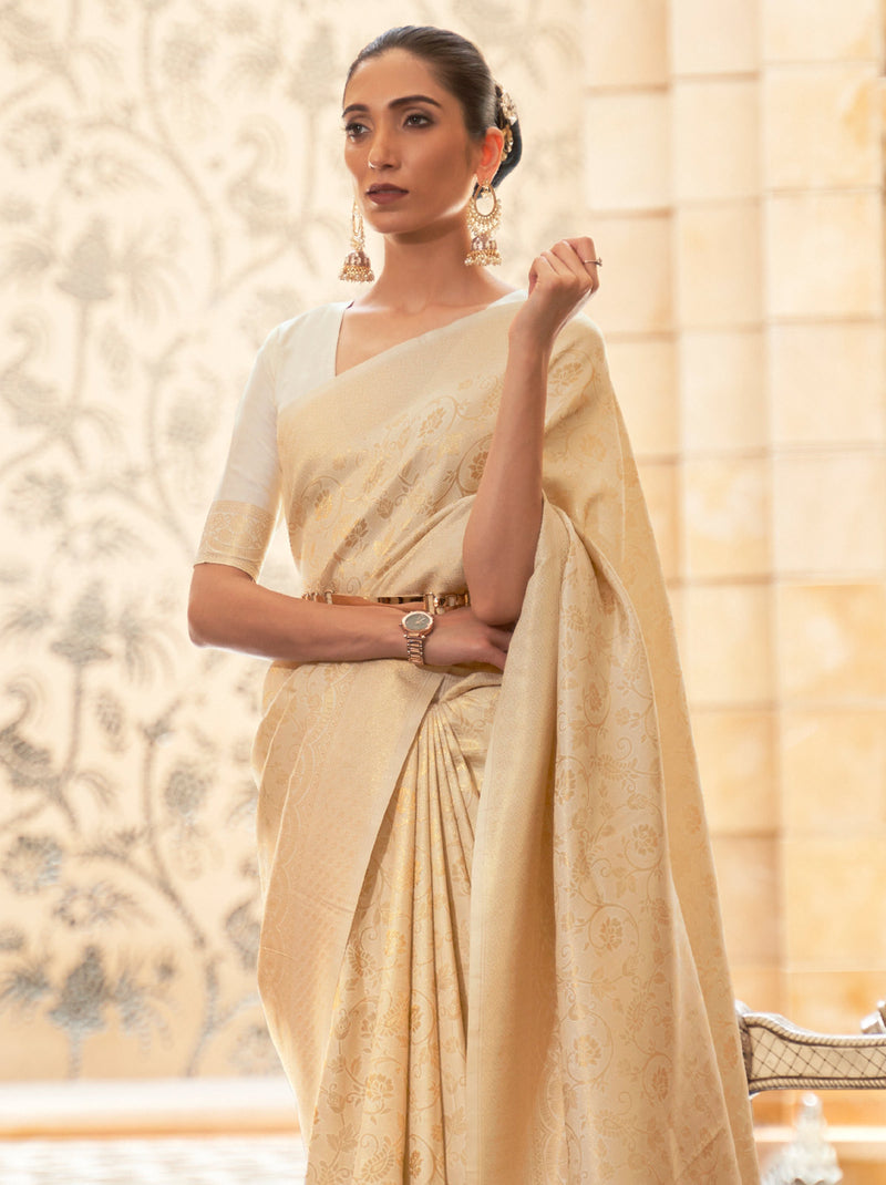 Classic Off White Designer Saree With Premium Blouse Fabric - TrendOye