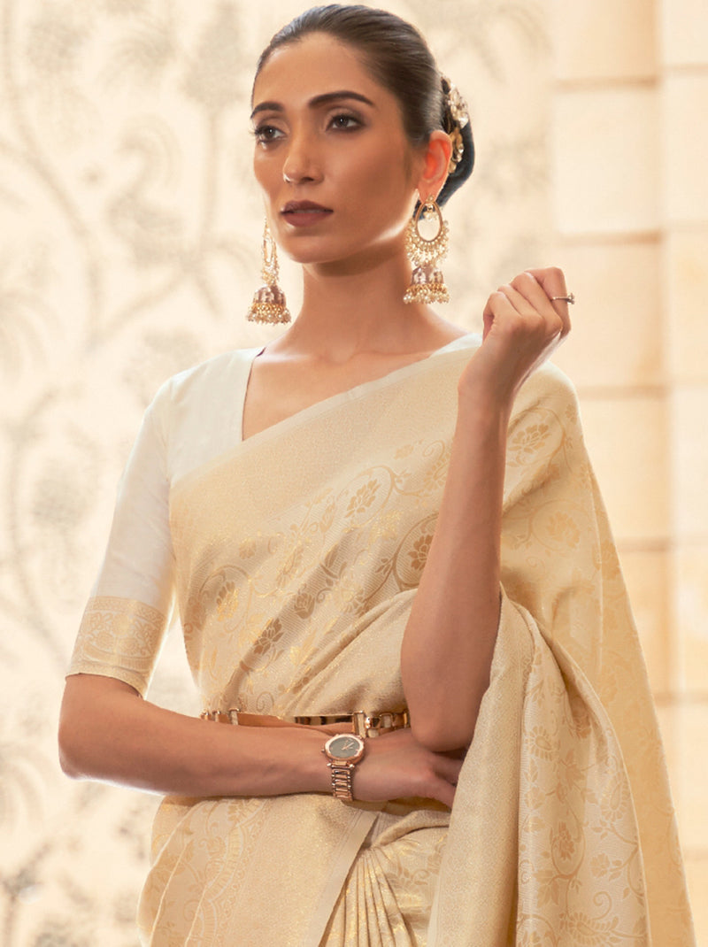 Classic Off White Designer Saree With Premium Blouse Fabric - TrendOye