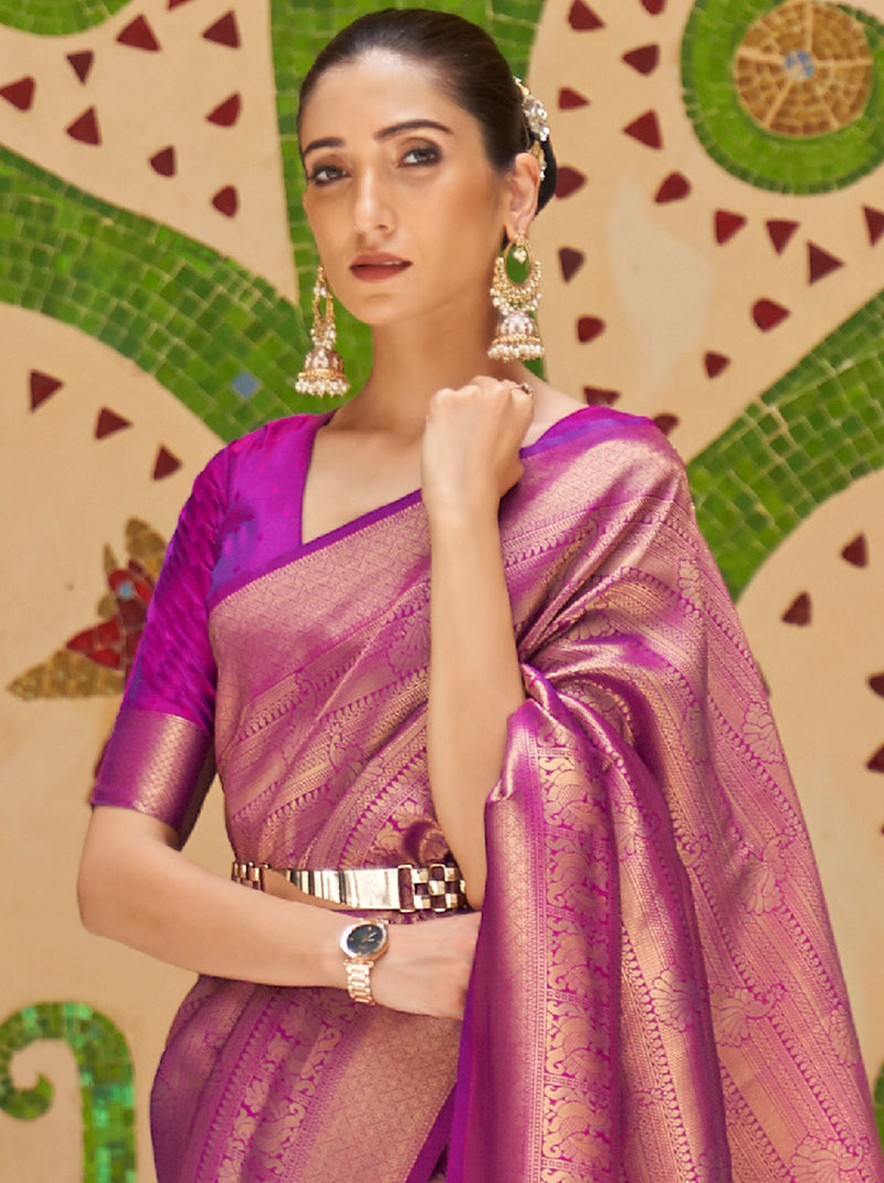 Magical Purple Color Saree With Heavy Zari Work - TrendOye