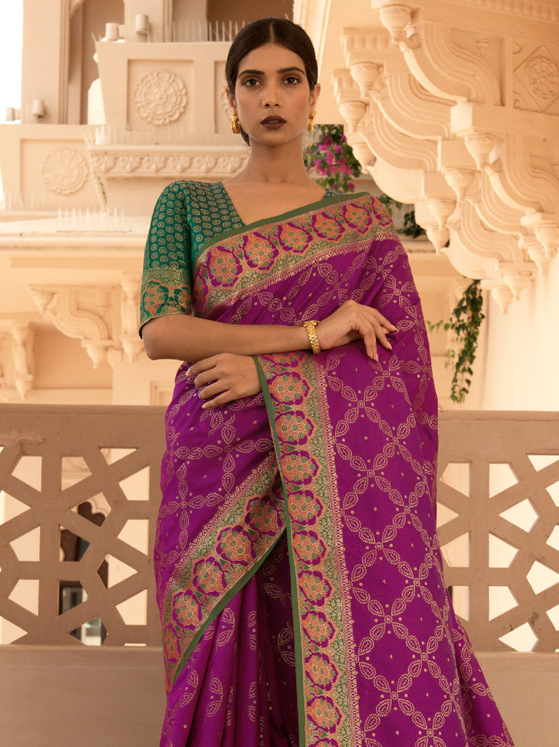 Purple TrendOye Designer Saree With Soft Zari Borders - TrendOye