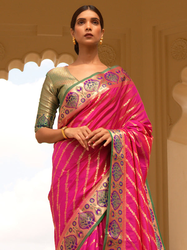 Oh So Stylish Hot Pink Saree With Blouse Fabric - TrendOye