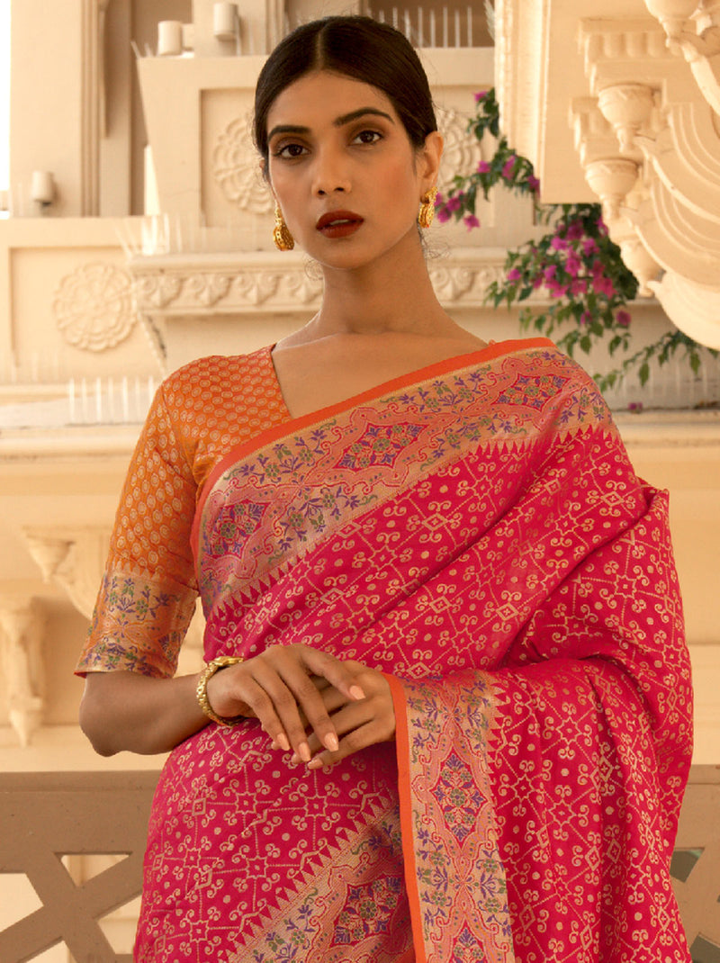 Pink Patola Woven Intricate Designer Saree from TrendOye - TrendOye