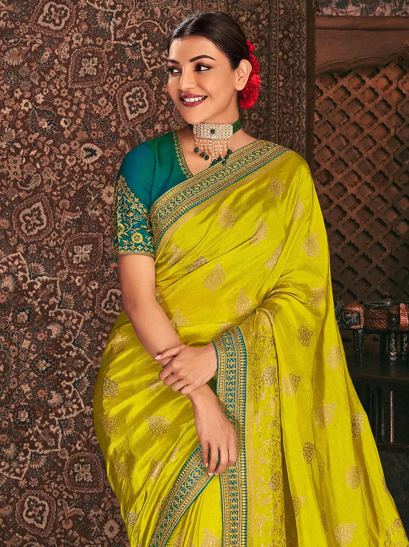 Heritage Gold Silk Wedding Saree With Golden Zari Border - TrendOye