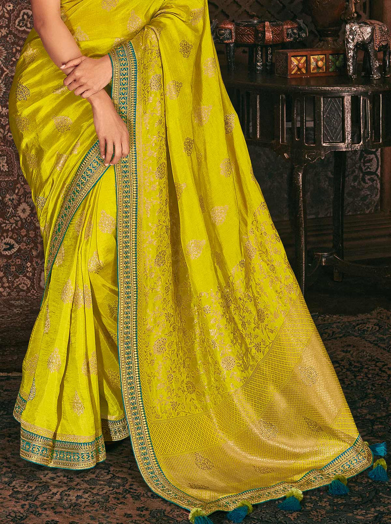Heritage Gold Silk Wedding Saree With Golden Zari Border - TrendOye