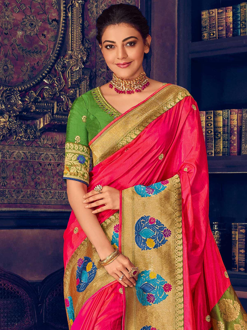 Vibrant Fuschia Silk Blend Saree With Paithani Border - TrendOye