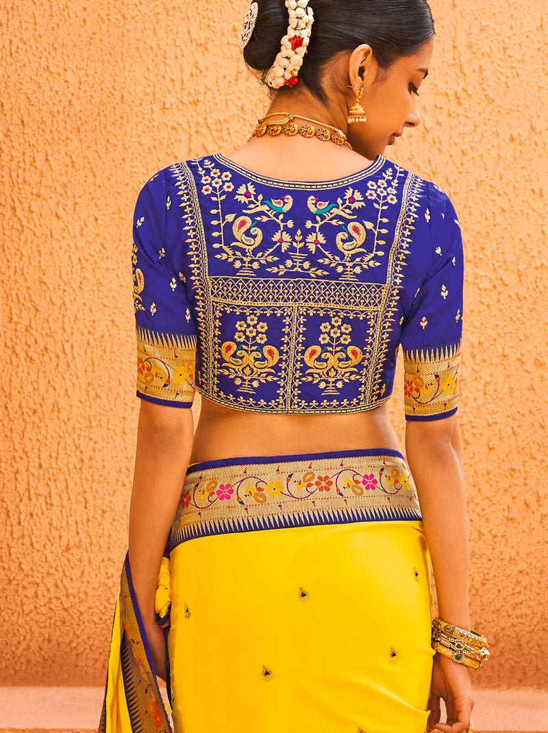 Sunrise Yellow Silk Saree with Embroidered Blouse - TrendOye
