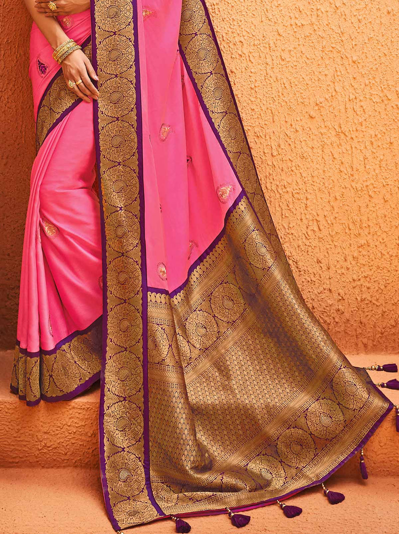 Mystic Pink Silk Embroidered Saree - TrendOye