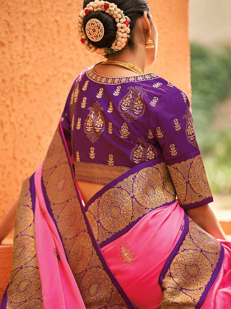 Mystic Pink Silk Embroidered Saree - TrendOye