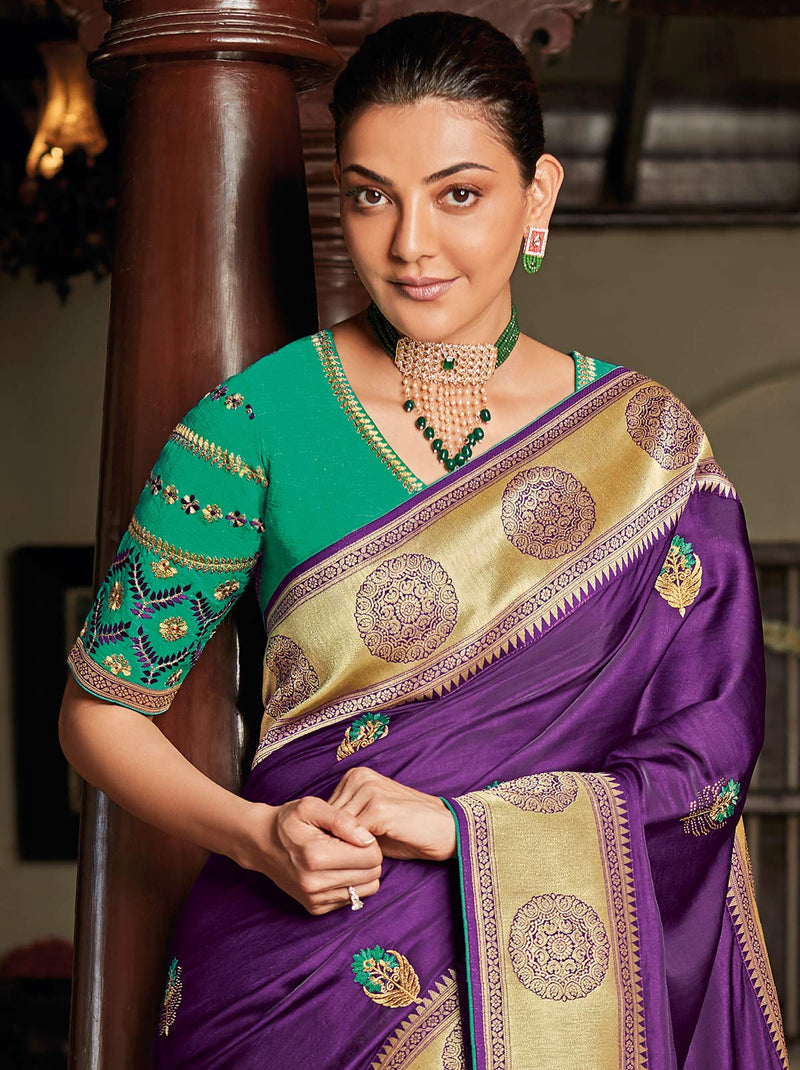 Posh Purple Silk Embroidered Saree with Zari Border - TrendOye
