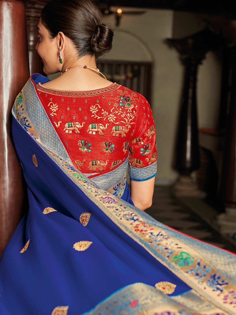 Riveting Blue Silk Saree With Zari Paithani Border - TrendOye