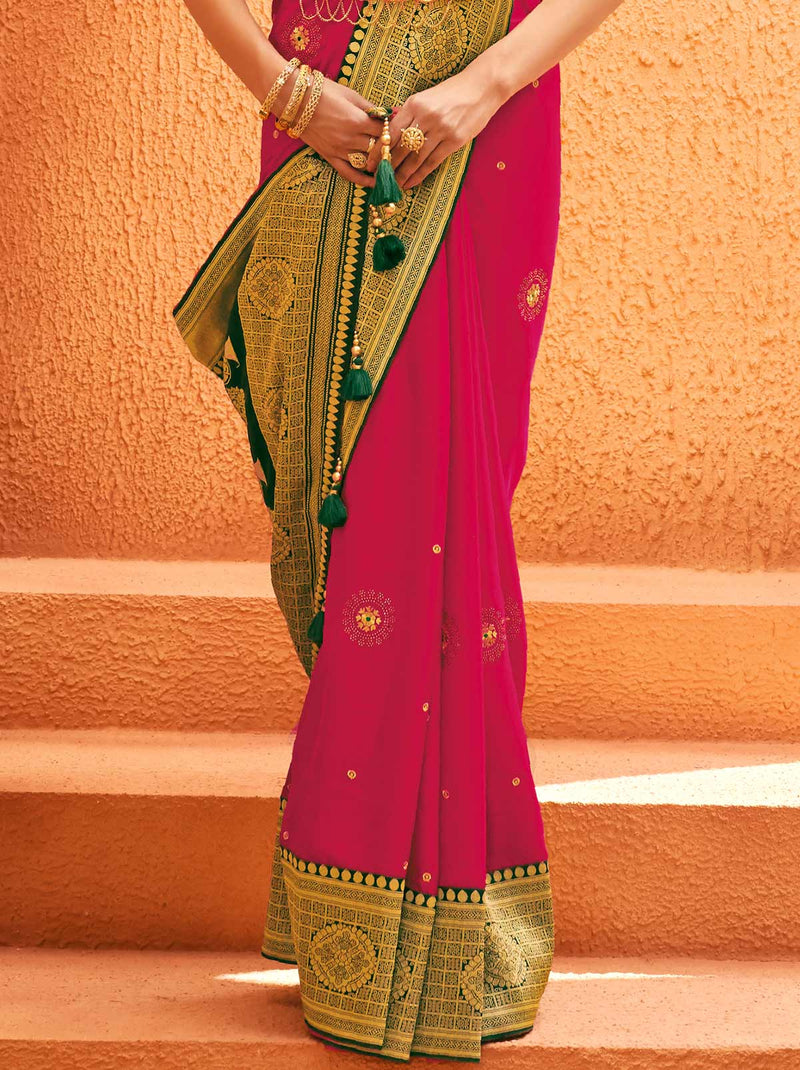 Festive Woven Silk Saree in Pink Shade - TrendOye