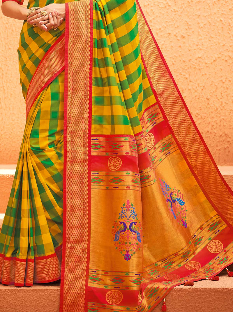 Remarkable Check Pattern Silk Saree For Festivities - TrendOye