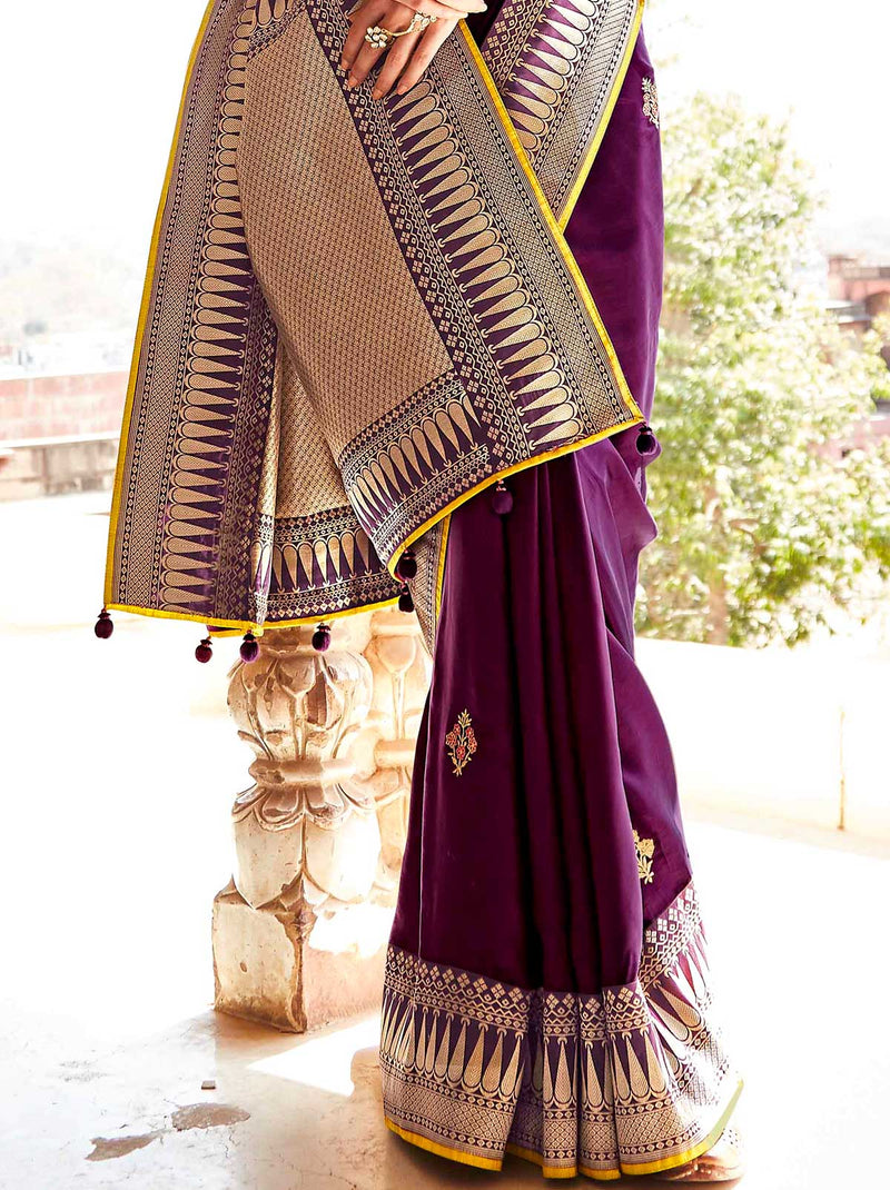 Attractive Purple Silk Weaved Motif Saree - TrendOye