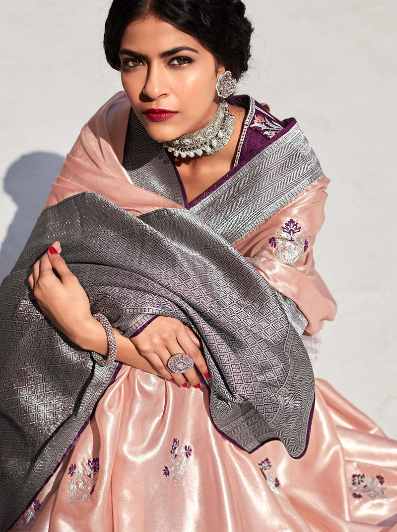 Bowled Over Peach TrendOye Saree With Designer Blouse Fabric - TrendOye