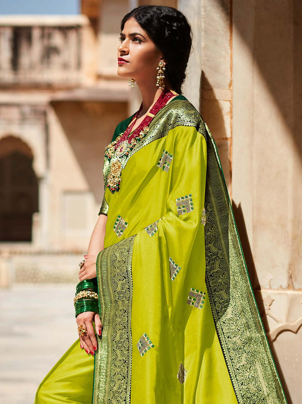 All Say Wow To Light Green TrendOye Saree With Embroidered Blouse Fabric - TrendOye