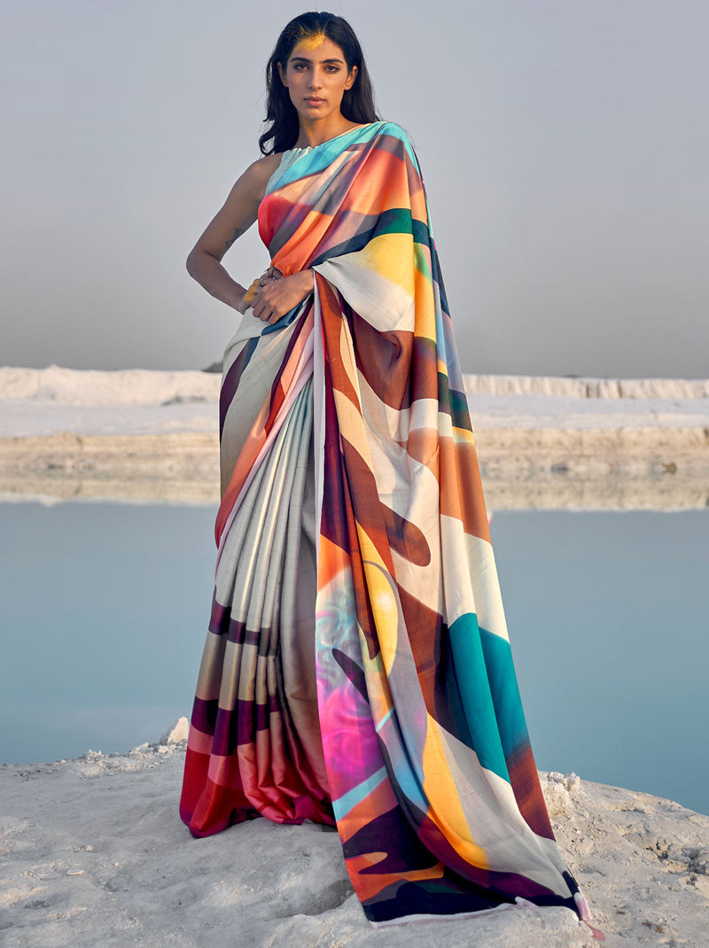 Riva enterprise women's designer silk blend satin and zari strips saree -  RIVA ENTERPRISE - 4263649
