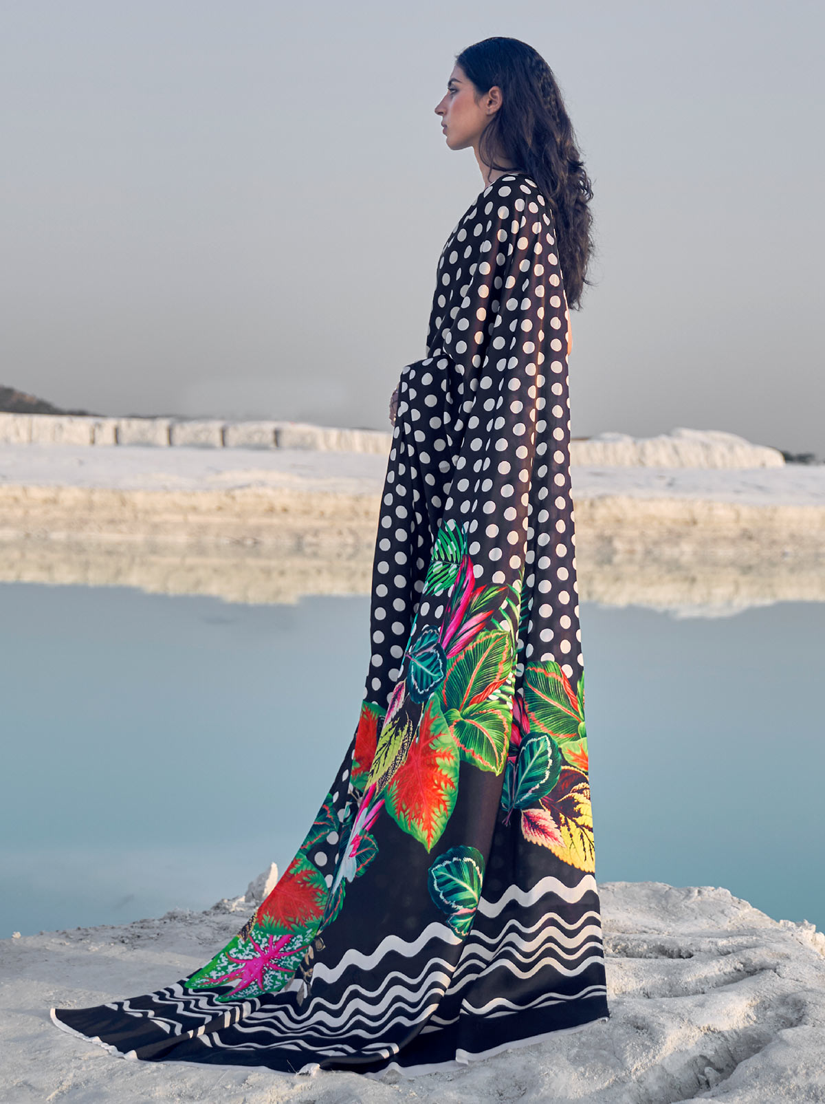 Bold Black Coloured Digital Print Satin Saree - TrendOye