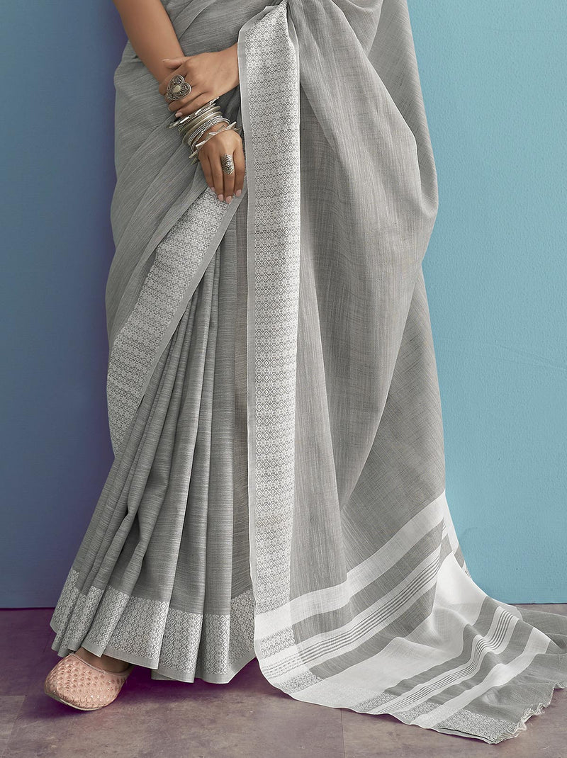 Fashion Bomb Grey TrendOye Saree With Chikankari Borders - TrendOye