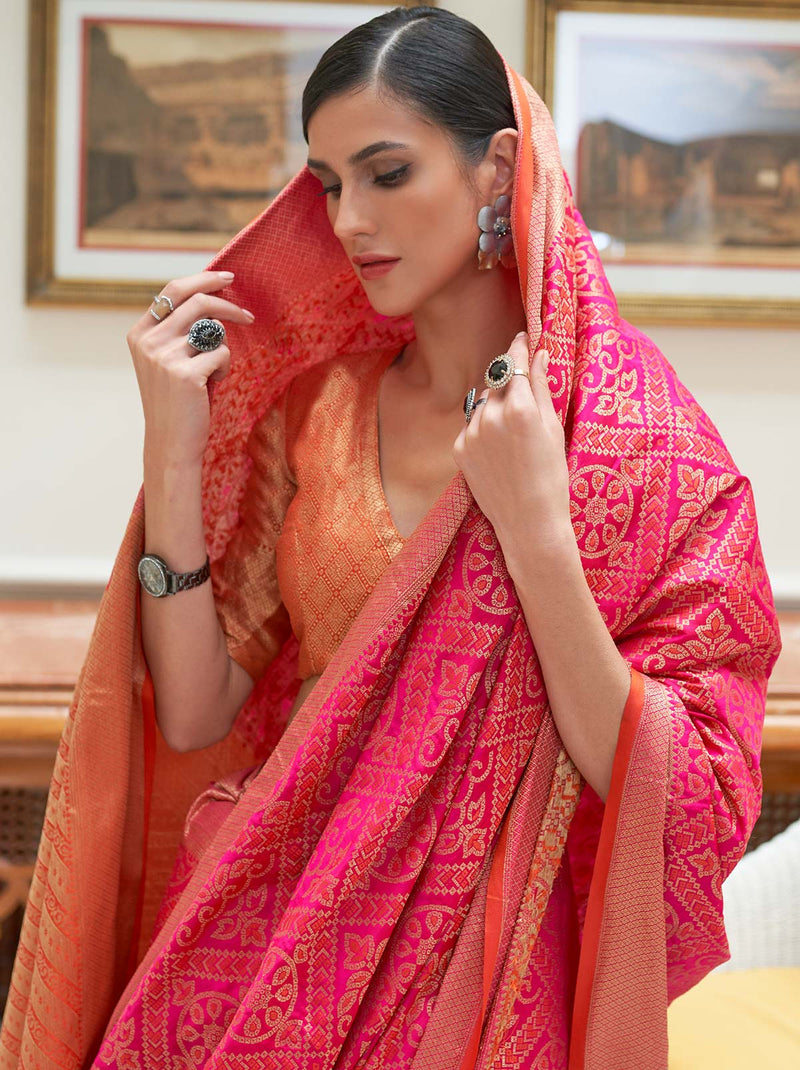 Pink TrendOye Saree With Unstitched Blouse Fabric - TrendOye