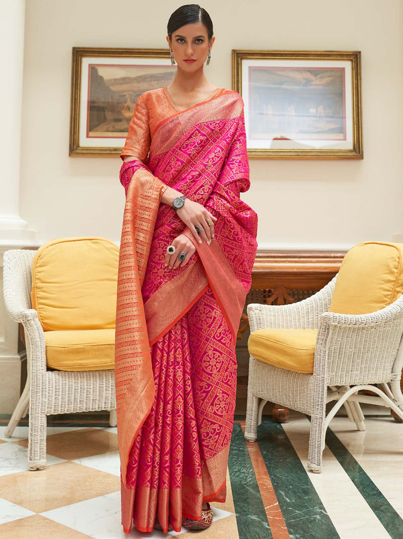 Pink TrendOye Saree With Unstitched Blouse Fabric - TrendOye