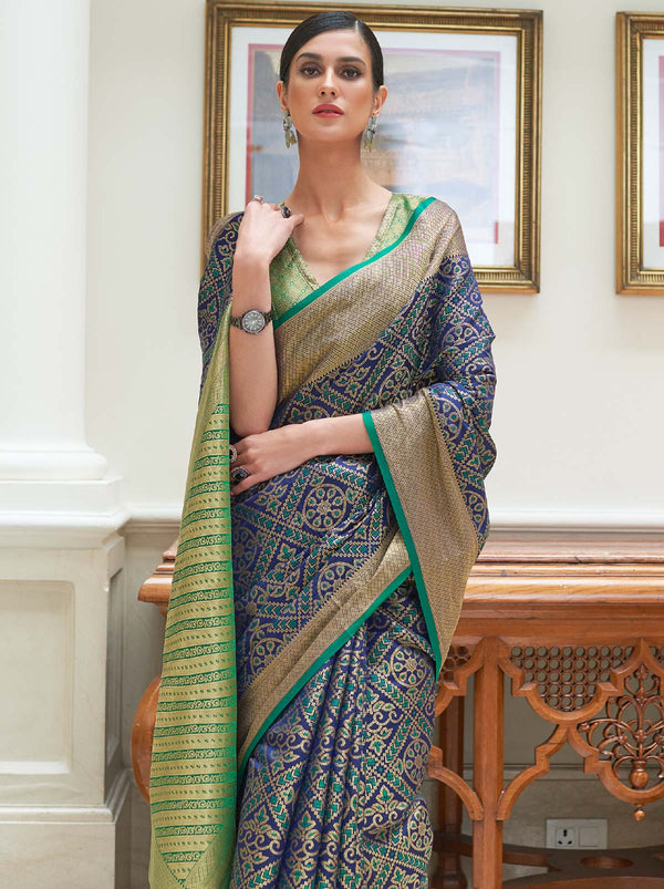 Magical Blue Spell TrendOye Saree With Unstitched Blouse Fabric - TrendOye