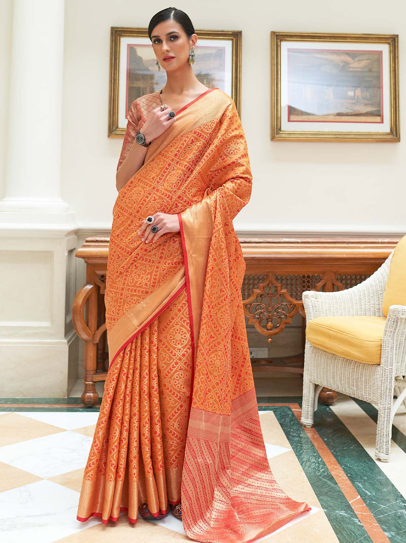 Opulent Orange TrendOye Saree With Designer Blouse Fabric - TrendOye