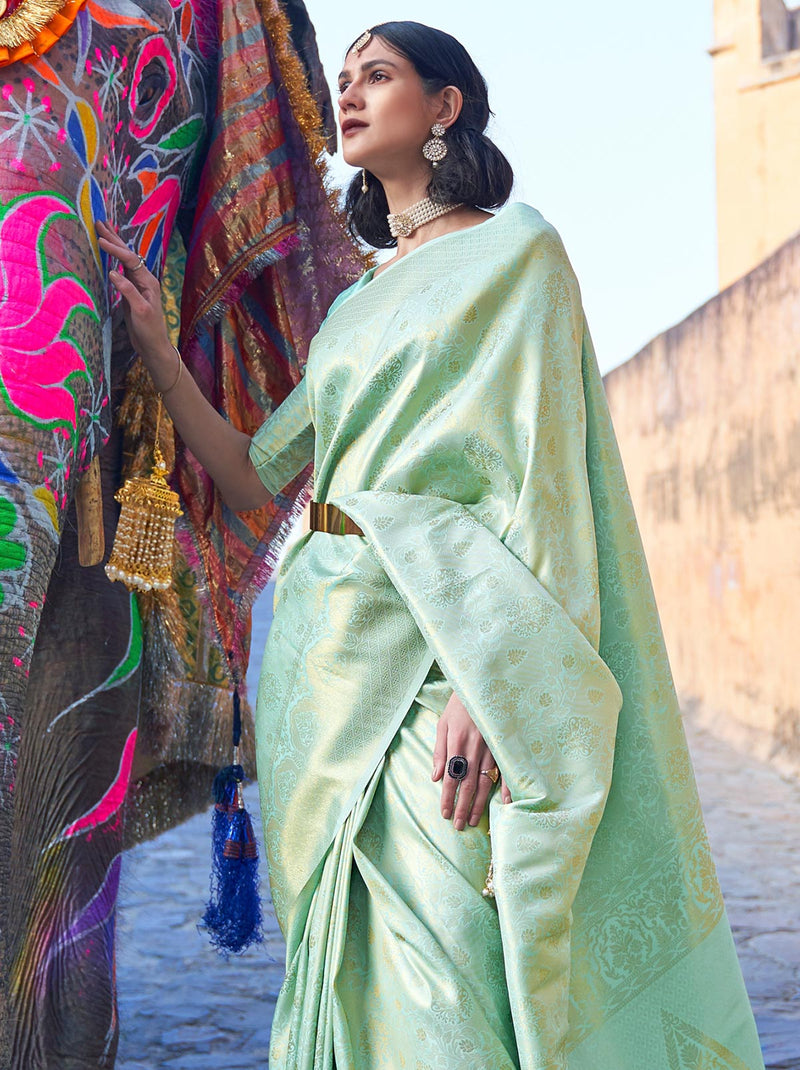 Glam Silk Green TrendOye Saree With Meshed Tassels Detailing - TrendOye