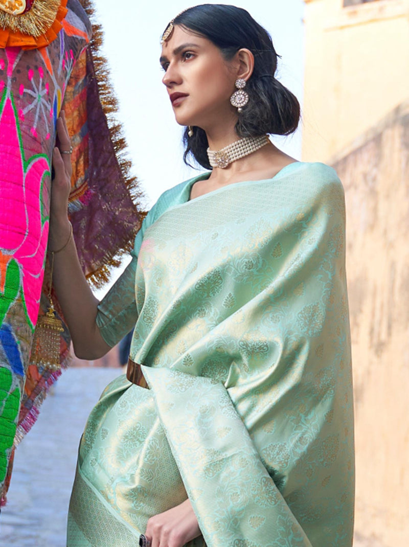 Glam Silk Green TrendOye Saree With Meshed Tassels Detailing - TrendOye