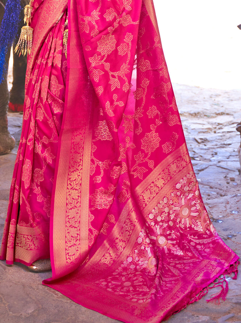 Pink Kanjivaram TrendOye Saree With Unstitched Blouse - TrendOye