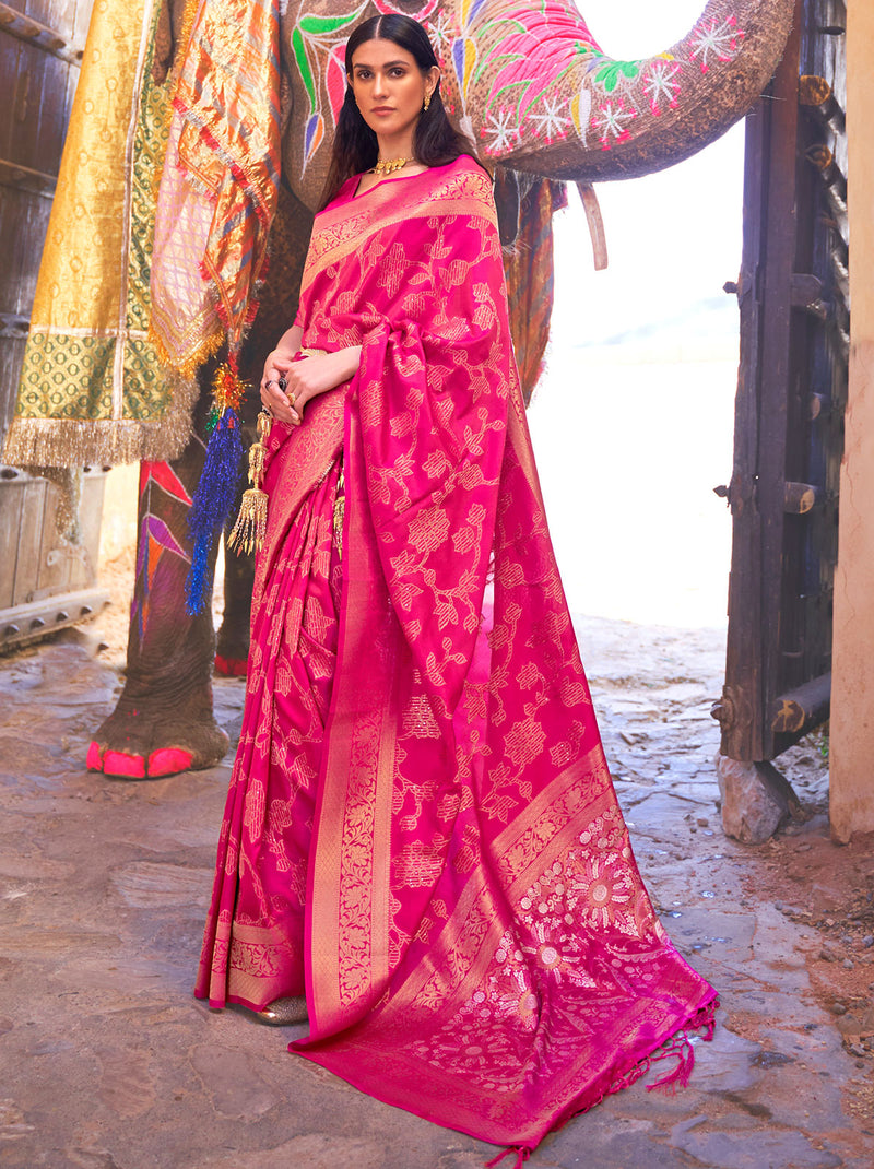 Pink Kanjivaram TrendOye Saree With Unstitched Blouse - TrendOye
