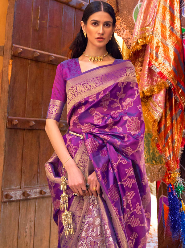 Buy Purple Mangalgiri Cotton Saree With Copper Zari