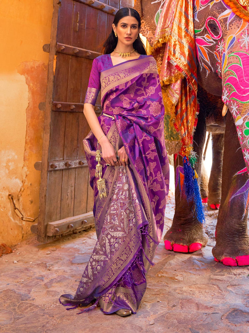 Pleasing Purple TrendOye Saree With Unstitched Blouse - TrendOye