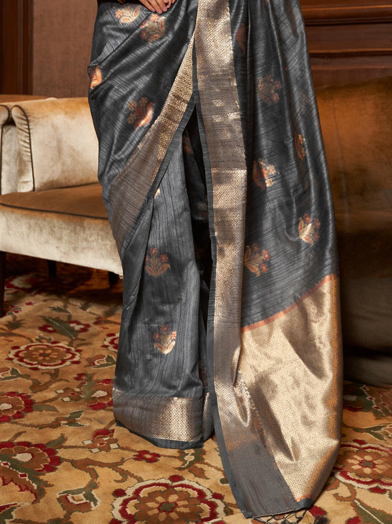 Grey TrendOye Handloom designer Saree With Unstitched Blouse - TrendOye