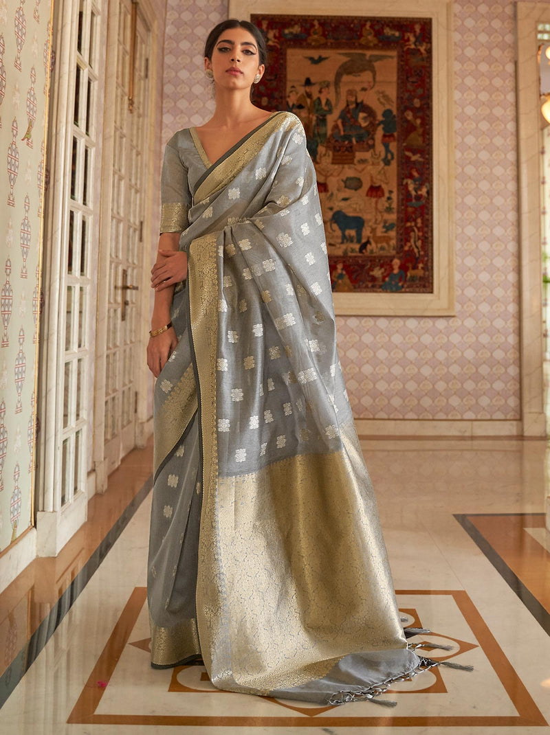 Gorgeous Grey Modal Silk TrendOye Saree With Soft Zari Work Detailing - TrendOye