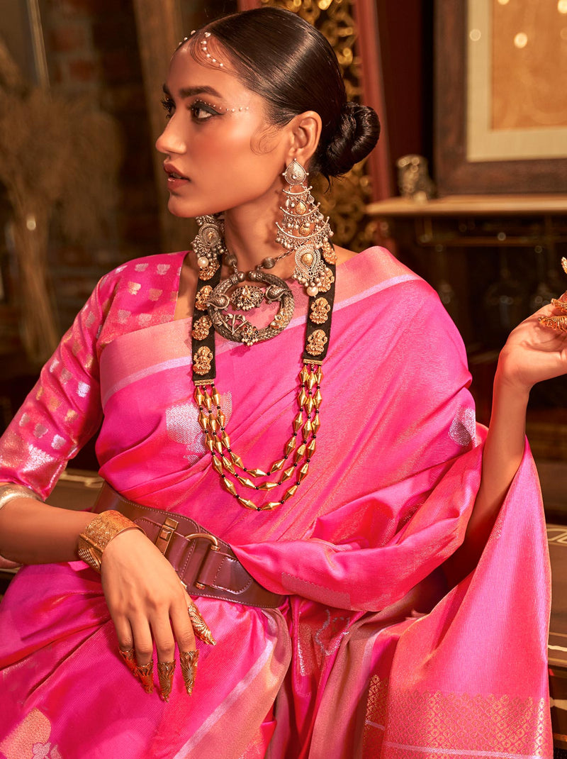 Piping Hot Pink Trendoye Saree With Unstitched Blouse - TrendOye