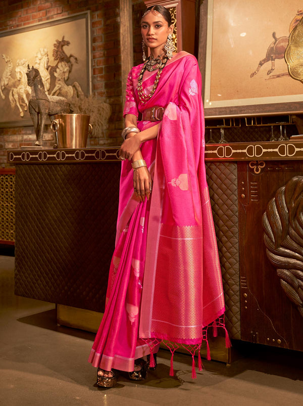 Piping Hot Pink Trendoye Saree With Unstitched Blouse - TrendOye