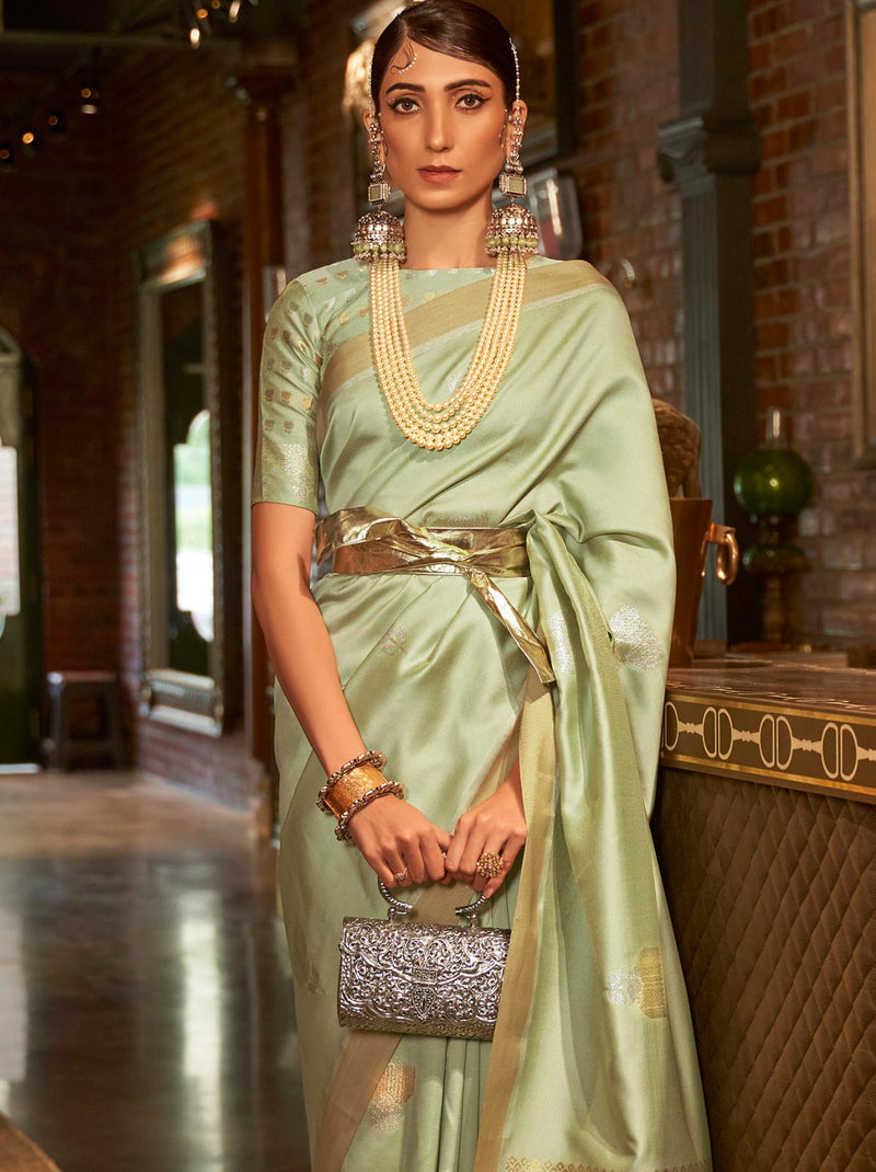 Pastel Green TrendOye Saree With Designer Unstitched Blouse - TrendOye