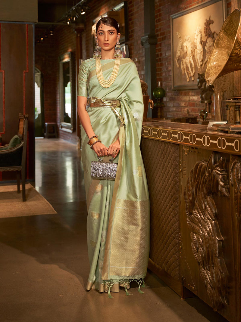 Pastel Green TrendOye Saree With Designer Unstitched Blouse - TrendOye
