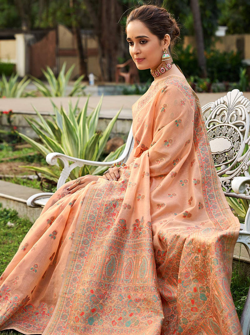 Orange TrendOye Saree With Kashmiri Zari Woven Detailing - TrendOye