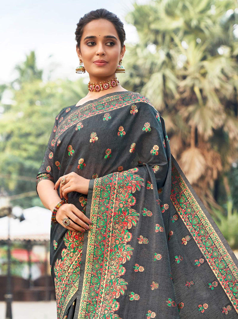 Fearlessly You Black TrendOye Saree with Unstitched Blouse - TrendOye