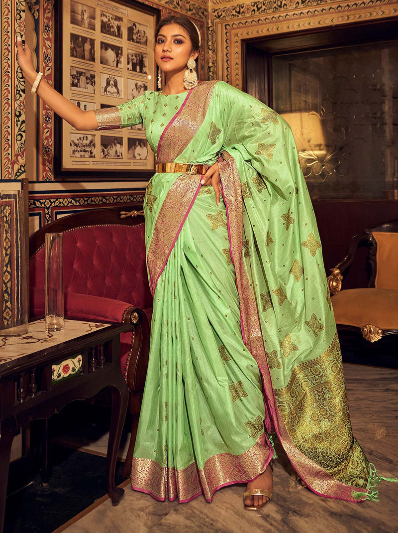 Glorified Green TrendOye Saree With Soft Gold Zari Detailing - TrendOye