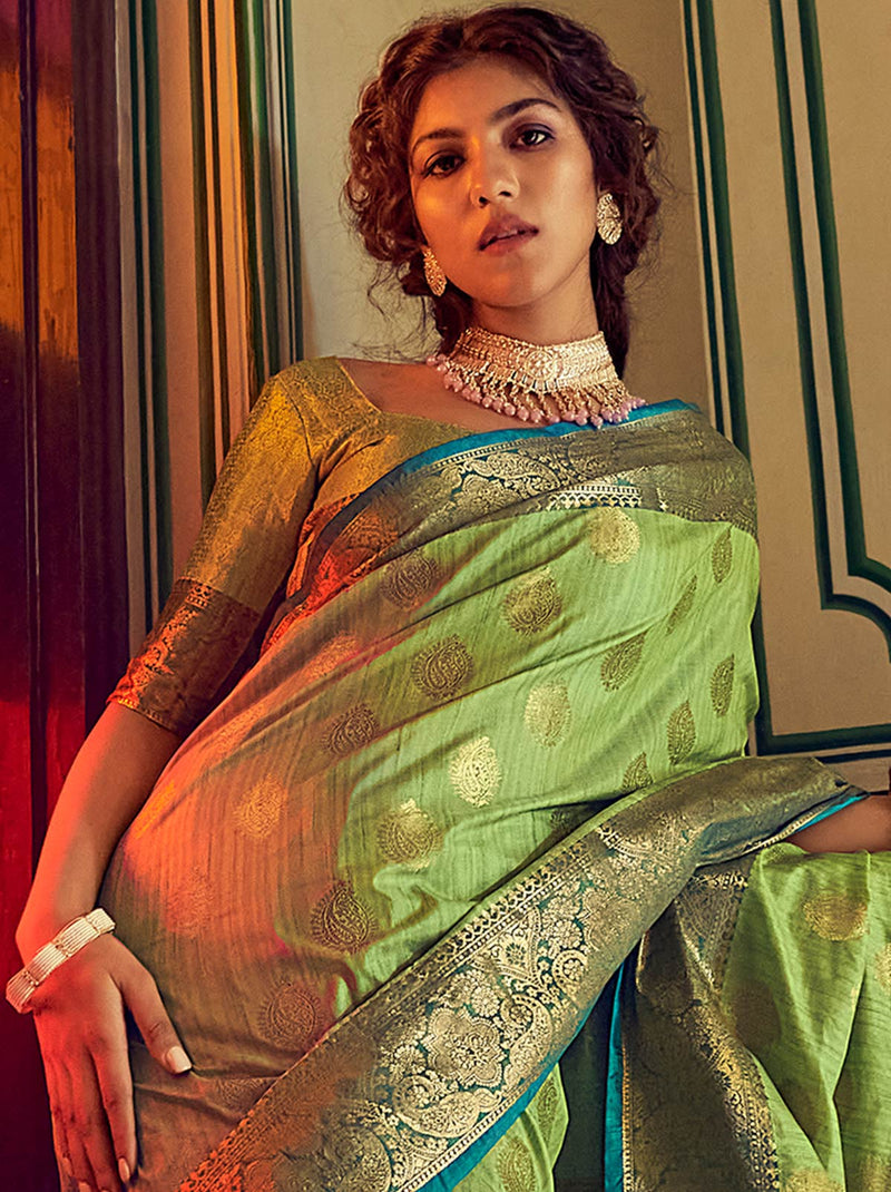 Green TrendOye Saree With Soft Zari Work Detailing - TrendOye