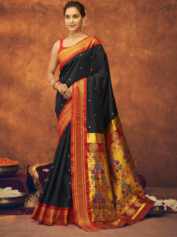 Traditional Pure Silk Saree in Black and Kasish Combination Silk Mark  Certified Indian Silk Saree - Etsy